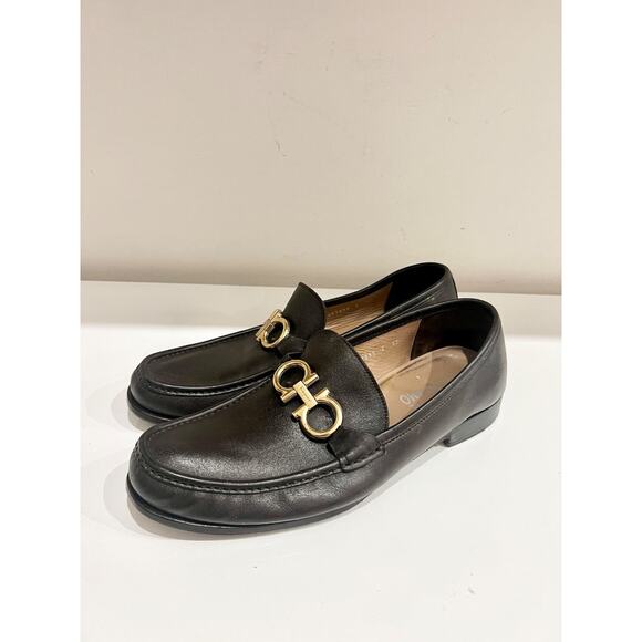 Salvatore Ferragamo Gancini Gold Buckle Slip On Leather Loafers Brown Men's 12 E - Picture 2 of 8